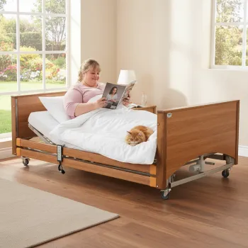 Alerta Lomond Bariatric Bed (Oak) with man Alerta Lomond Bariatric Bed (Oak) with man