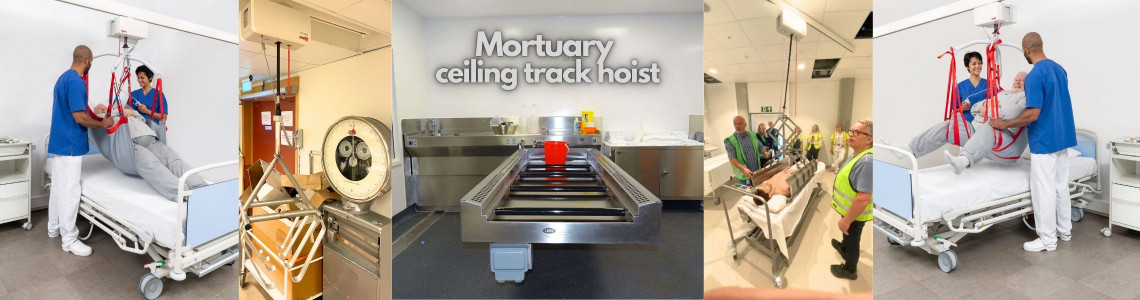 Mortuary ceiling track hoist for safer transferring of deceased human body