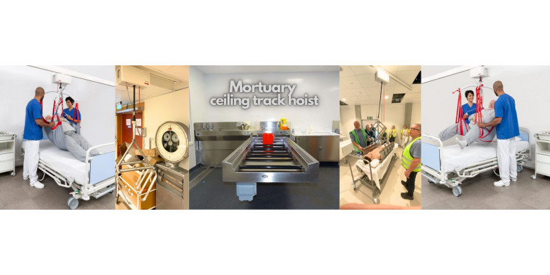Mortuary ceiling track hoist for safer transferring of deceased human body
