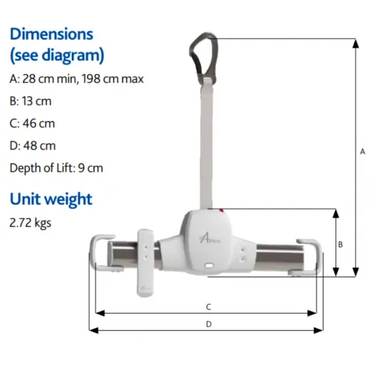 golift-portable-450-ceiling-hoist-for-safe-comfortable-overhead-lifting-dimension-diagram