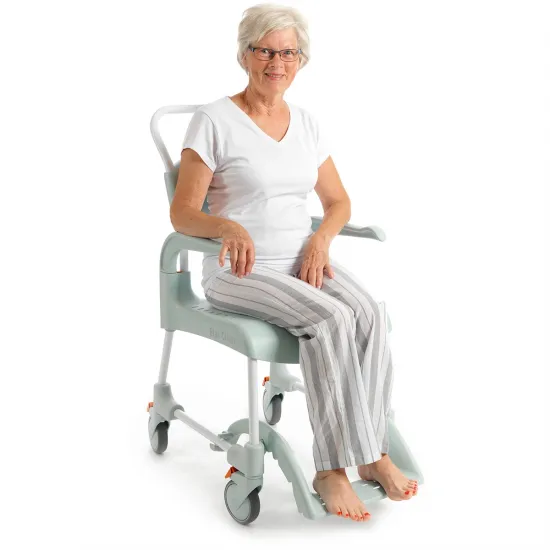 Etac Clean Shower Commode Seat with lady