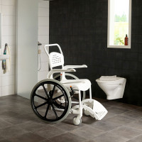 Etac Clean Self Propelled Shower Commode Chair in bathroom Etac Clean Self Propelled Shower Commode Chair in bathroom