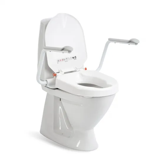 Etac Hi-Loo Toilet Seat with Support Arms fitted
