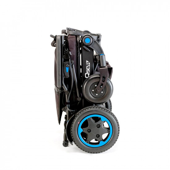 Quickie Q50R Carbon Folding Powered Wheelchair Folded Vertical