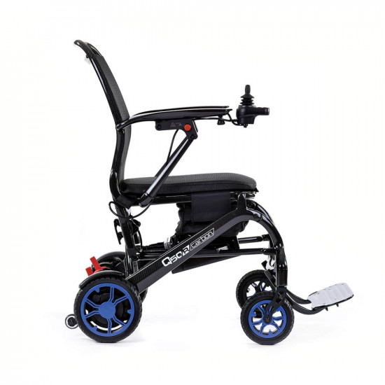 Quickie Q50R Carbon Folding Powered Wheelchair from the Side