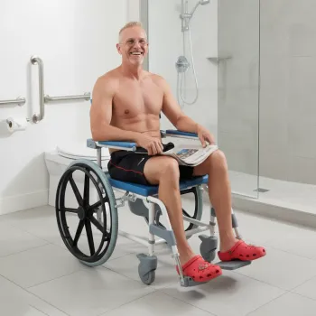 Self Propel Shower Commode Chair in the bathroom