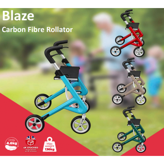 Blaze carbon fibre rollator – 4.6kg, 136kg user weight, UK stocked
