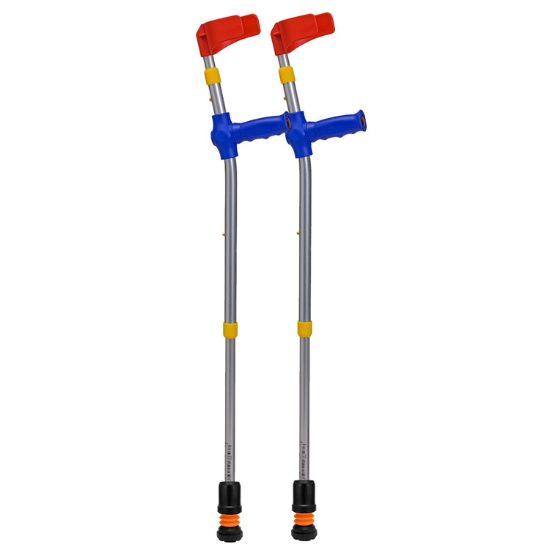 Flexyfoot Shock Absorbing Soft Grip Double Adjustable Kids Crutches - Blue Handles - Pair