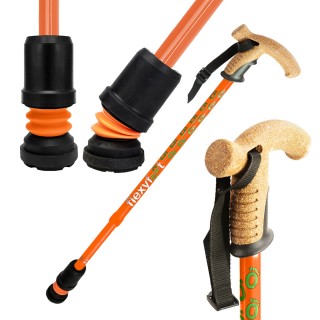 Flexyfoot Premium Cork Handle Folding Walking Stick - Orange