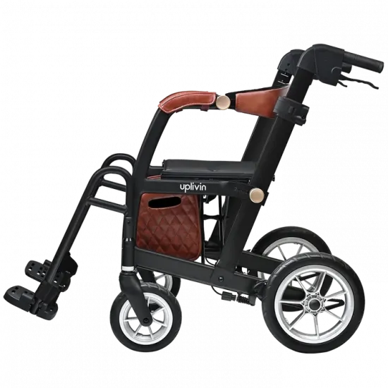 2-in-1 Rollator Walker & Transport Wheelchair with Seat & Backrest