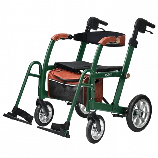 2-in-1 Rollator Walker & Transport Wheelchair with Seat & Backrest